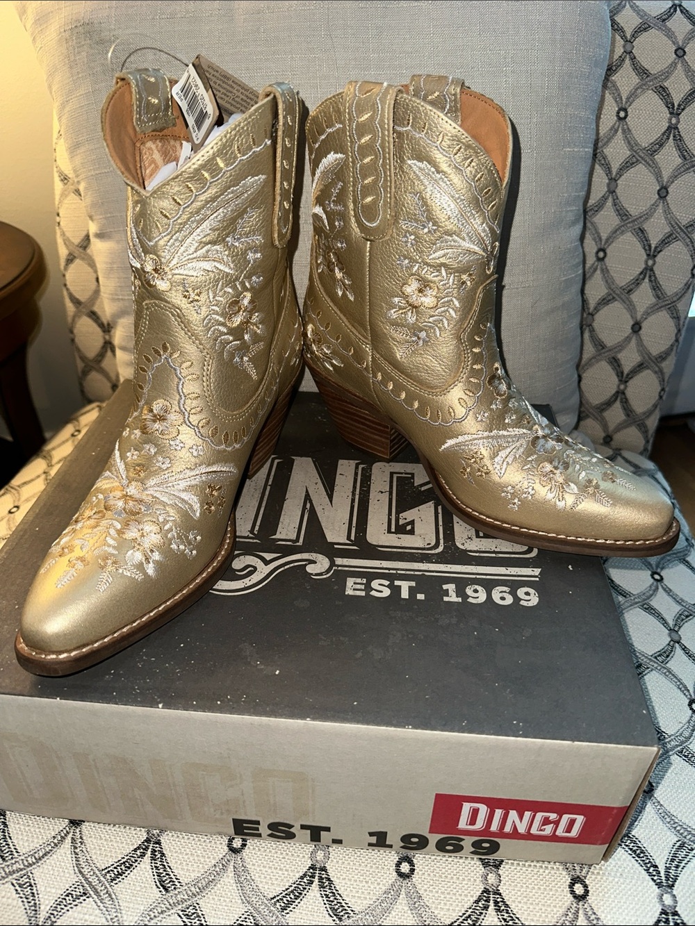 dingo Gold Floral Embroidered Western Ankle Boots